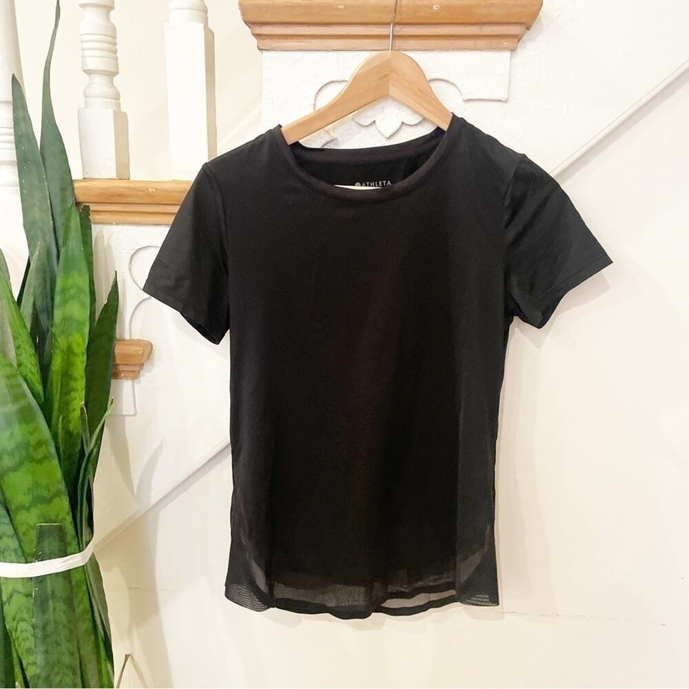 Athleta Women's Black Short Sleeve Round Neck Mesh Top Size XS